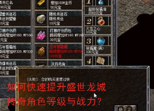 如何快速提升盛世龙城传奇角色等级与战力? 如何快速提升盛世龙城传奇角色等级与战力?